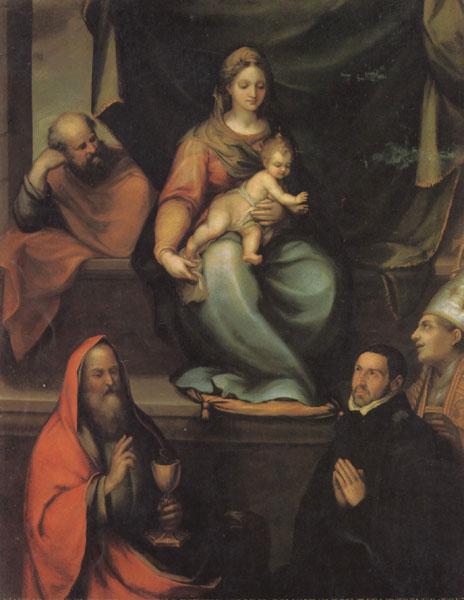 Prado, Blas del The Holy Family,with SS.Ildefonsus and john the Evangelist,and the Master Alonso de Villegas France oil painting art